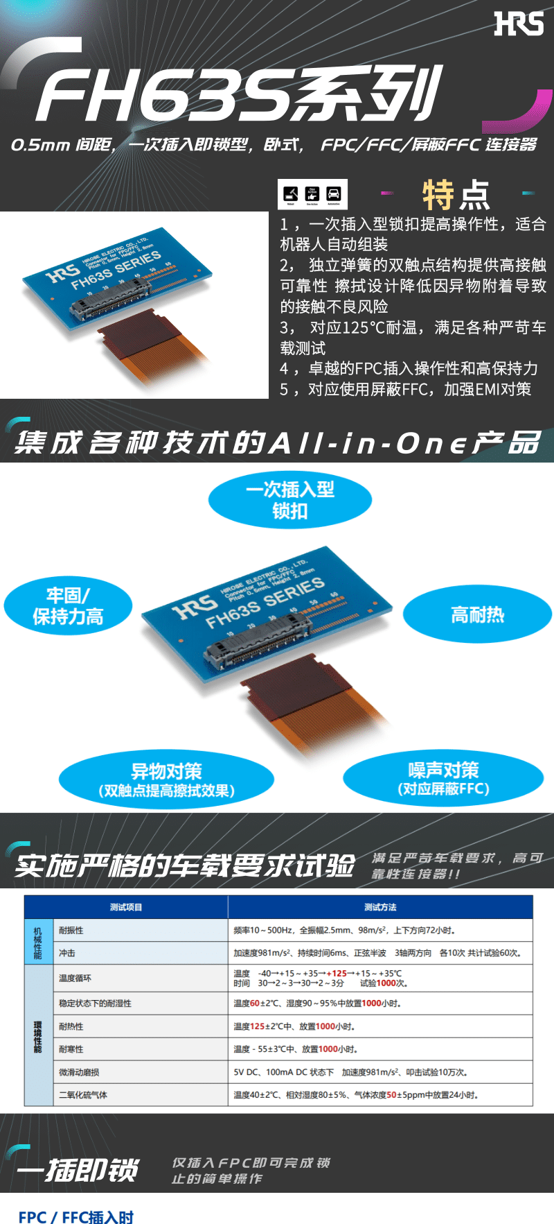 【產(chǎn)品推薦】一插即鎖，2觸點(diǎn)，支持125℃連接器-FH63S系列
